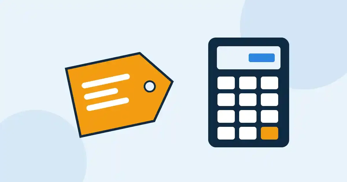 Illustration d'une étiquette de prix et d'une calculatrice pour construire la grille tarifaire d'une recherche de fuite