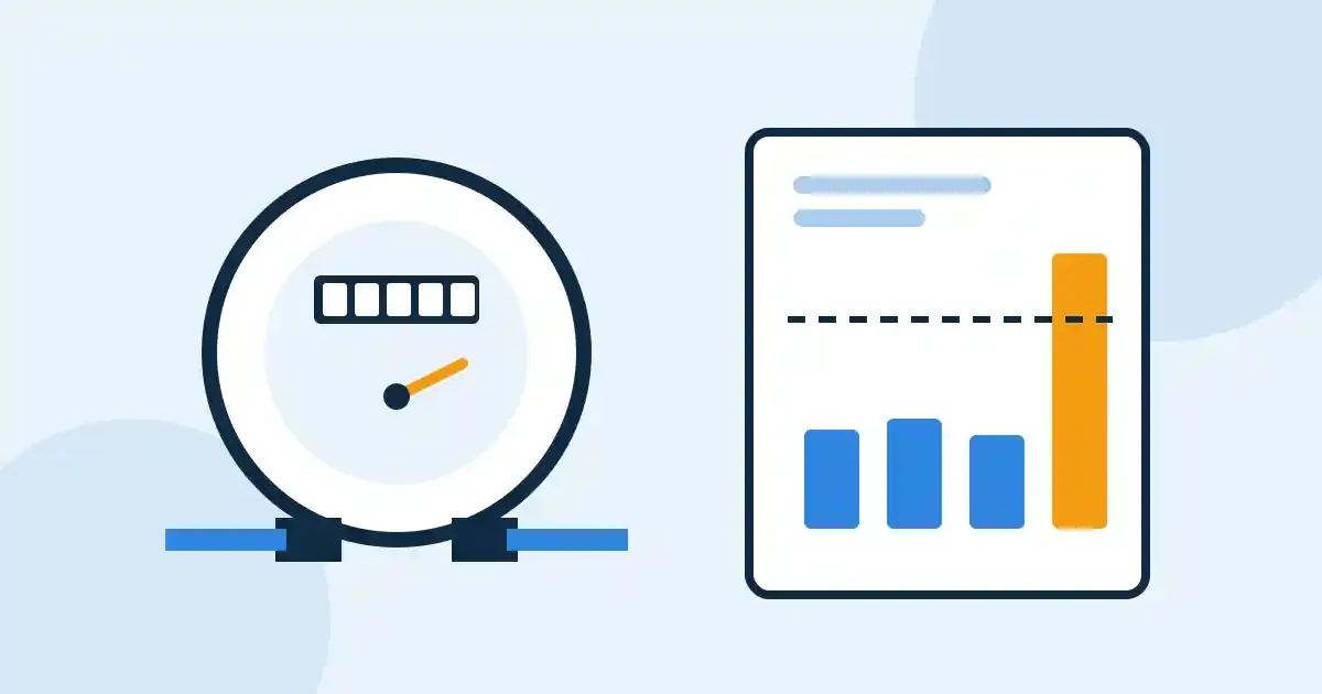 Illustration d'un compteur d'eau et d'une facture dont la surconsommation est plafonnée au double de la consommation moyenne