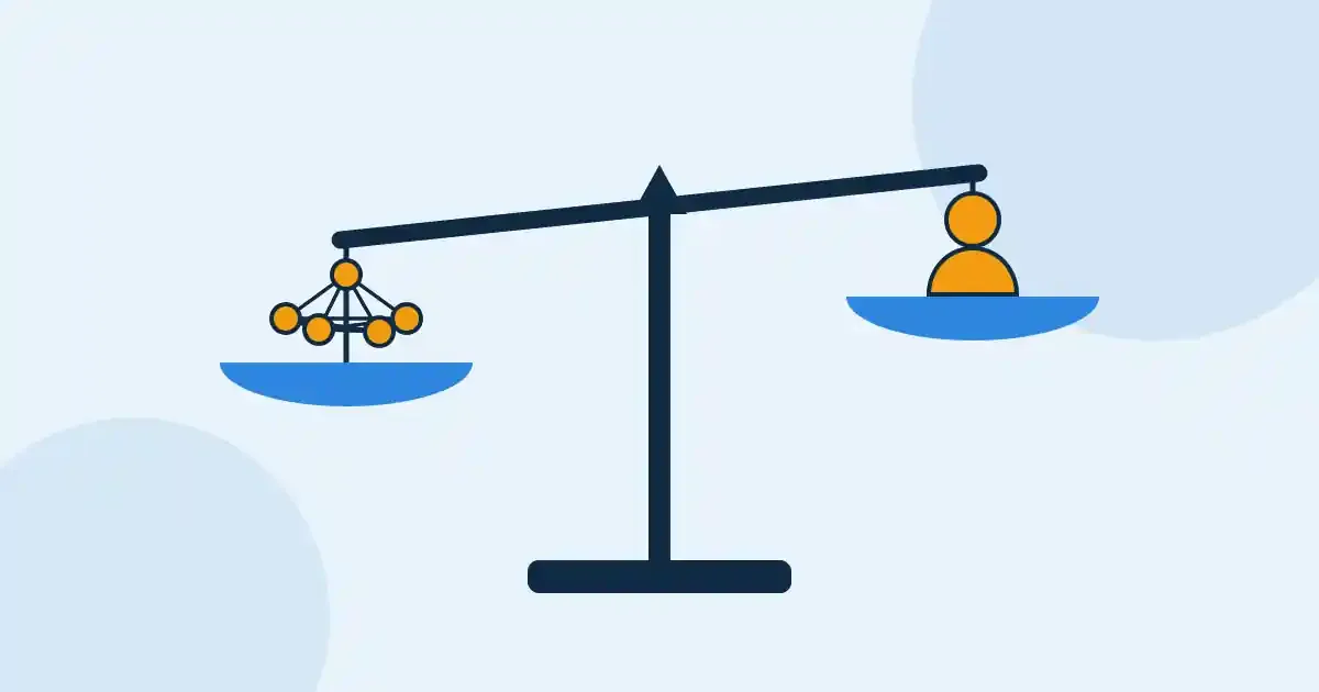 Illustration d'une balance comparant un réseau de franchise et un chercheur de fuite indépendant